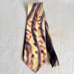 1940s Hand Painted Air Brush Wide Abstract Necktie Tie
